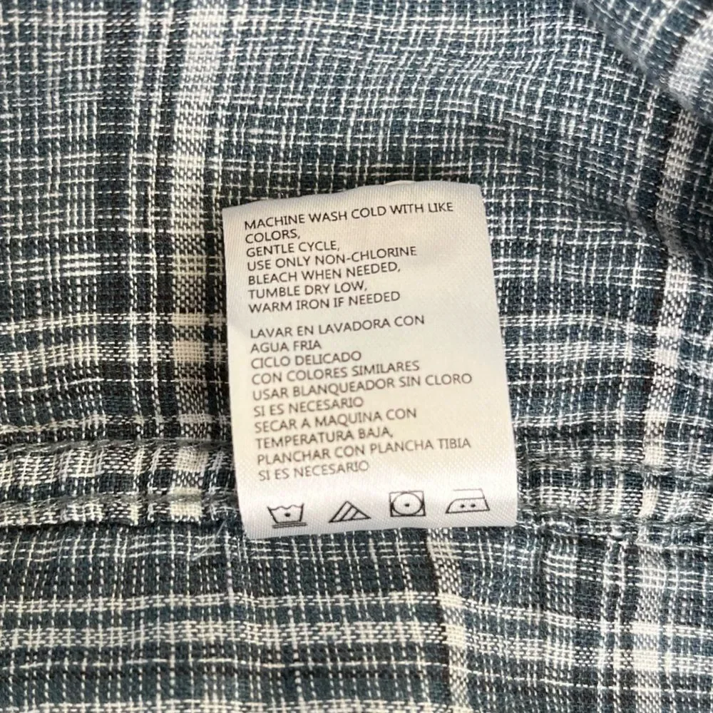 Weatherproof Vintage Linen Blend Blue Plaid Short Sleeve Button Front Men XL